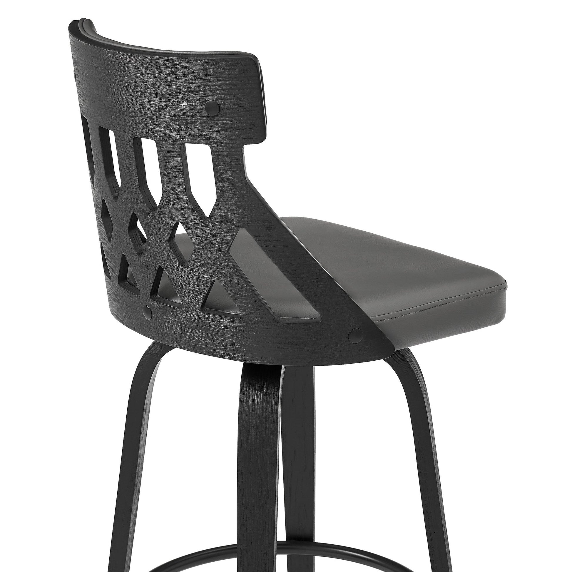 HomeRoots 26" Grey Faux Leather Curved Back Walnut Wood Swivel Bar Stool