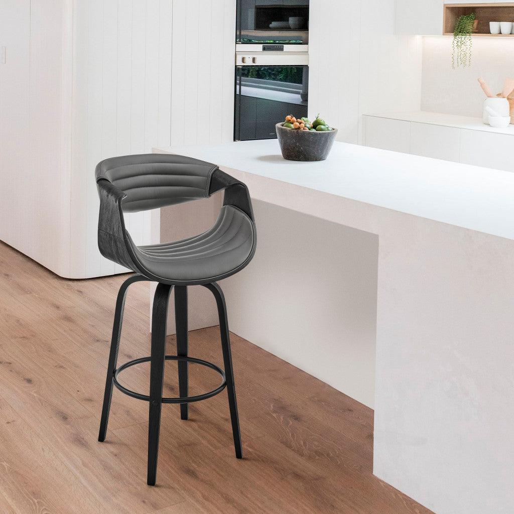 HomeRoots 26" Grey Faux Leather and Black Wood Retro Chic Counter Stool
