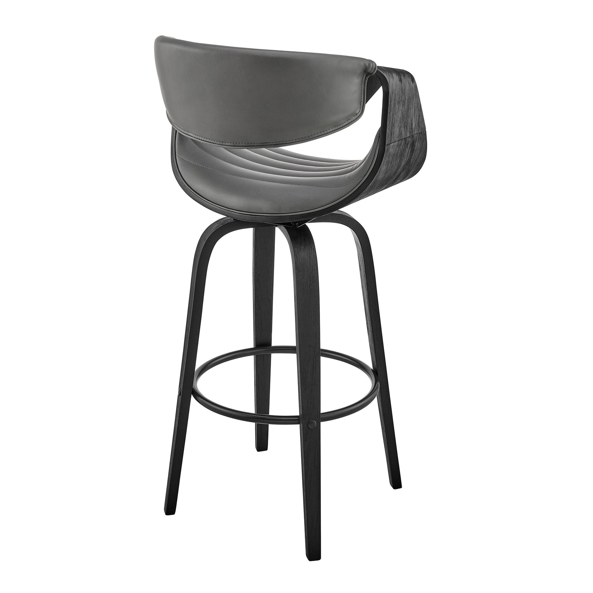 HomeRoots 26" Grey Faux Leather and Black Wood Retro Chic Counter Stool