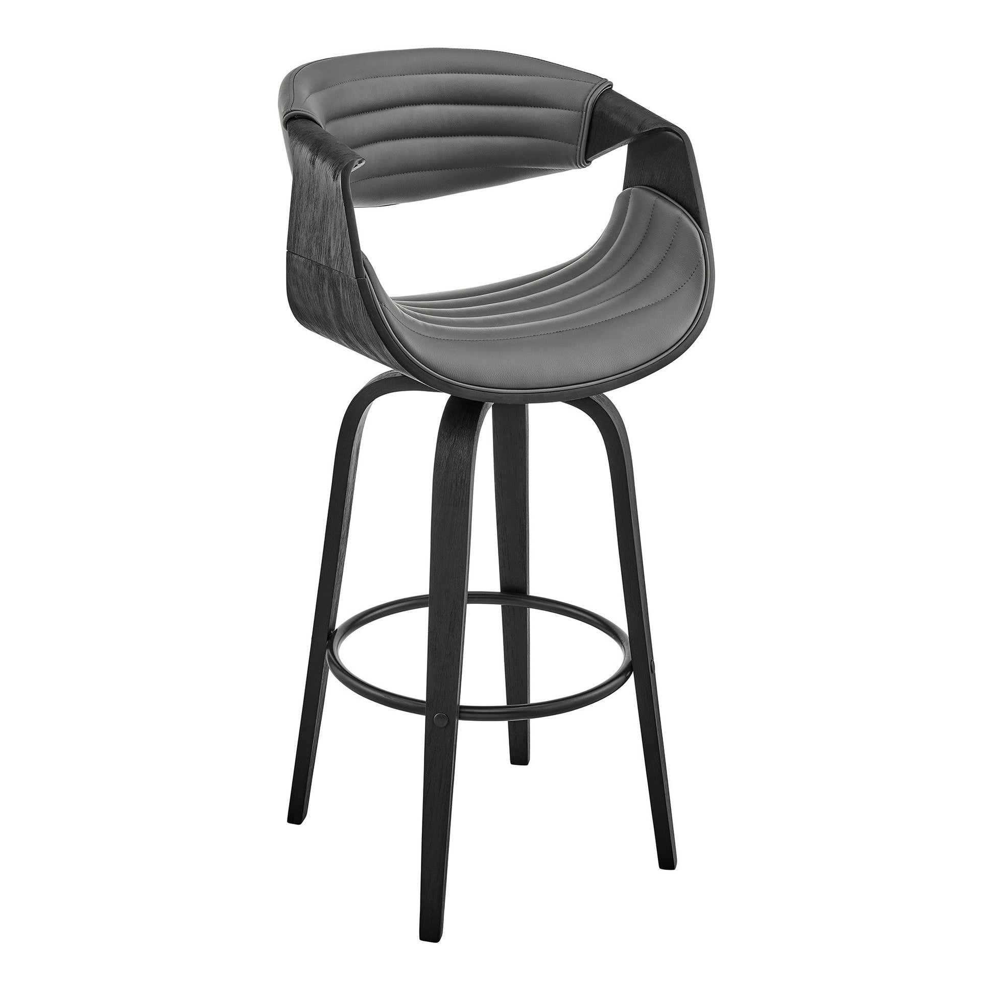 HomeRoots 26" Grey Faux Leather and Black Wood Retro Chic Counter Stool
