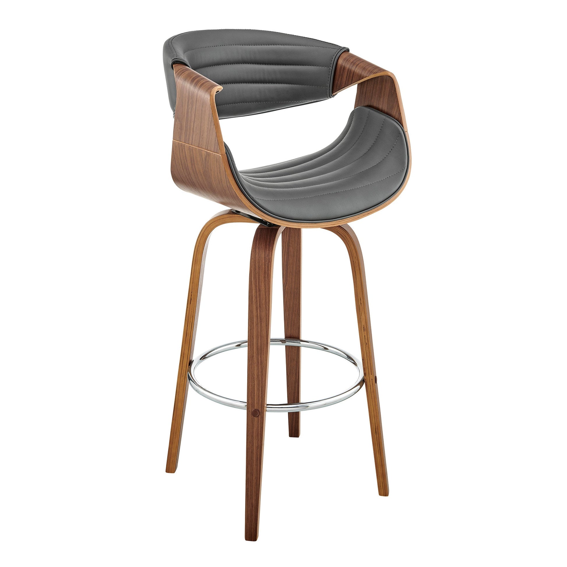 HomeRoots 26" Grey Faux Leather and Walnut Wood Retro Chic Counter Stool