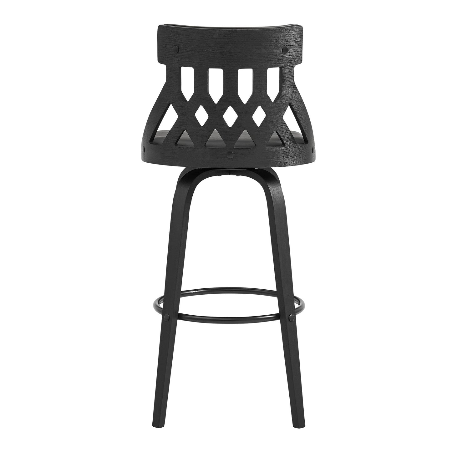 HomeRoots 26" Grey Fauz Leather Curved Back Walnut Wood Swivel Bar Stool
