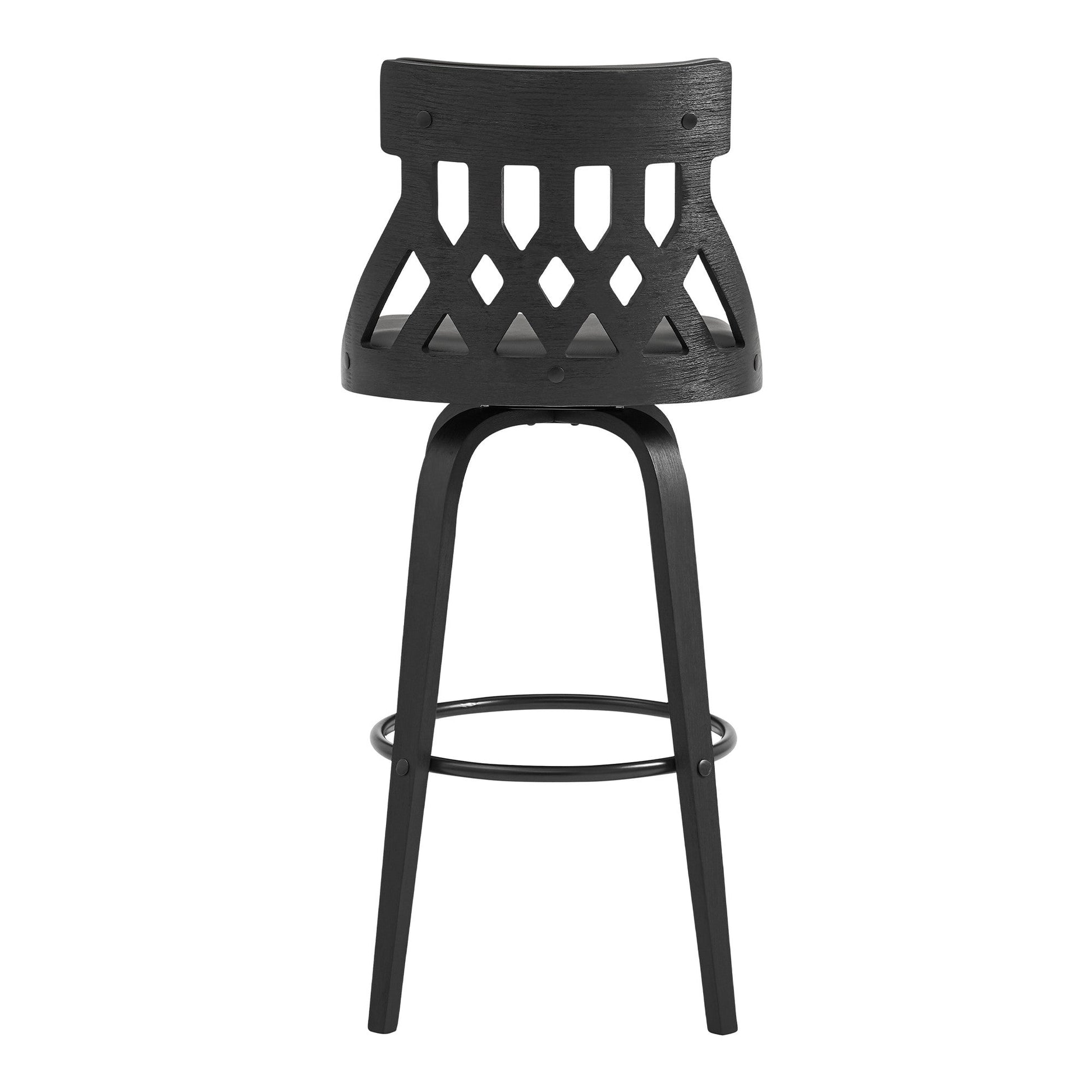 HomeRoots 26" Grey Fauz Leather Curved Back Walnut Wood Swivel Bar Stool