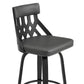 HomeRoots 26" Grey Fauz Leather Curved Back Walnut Wood Swivel Bar Stool