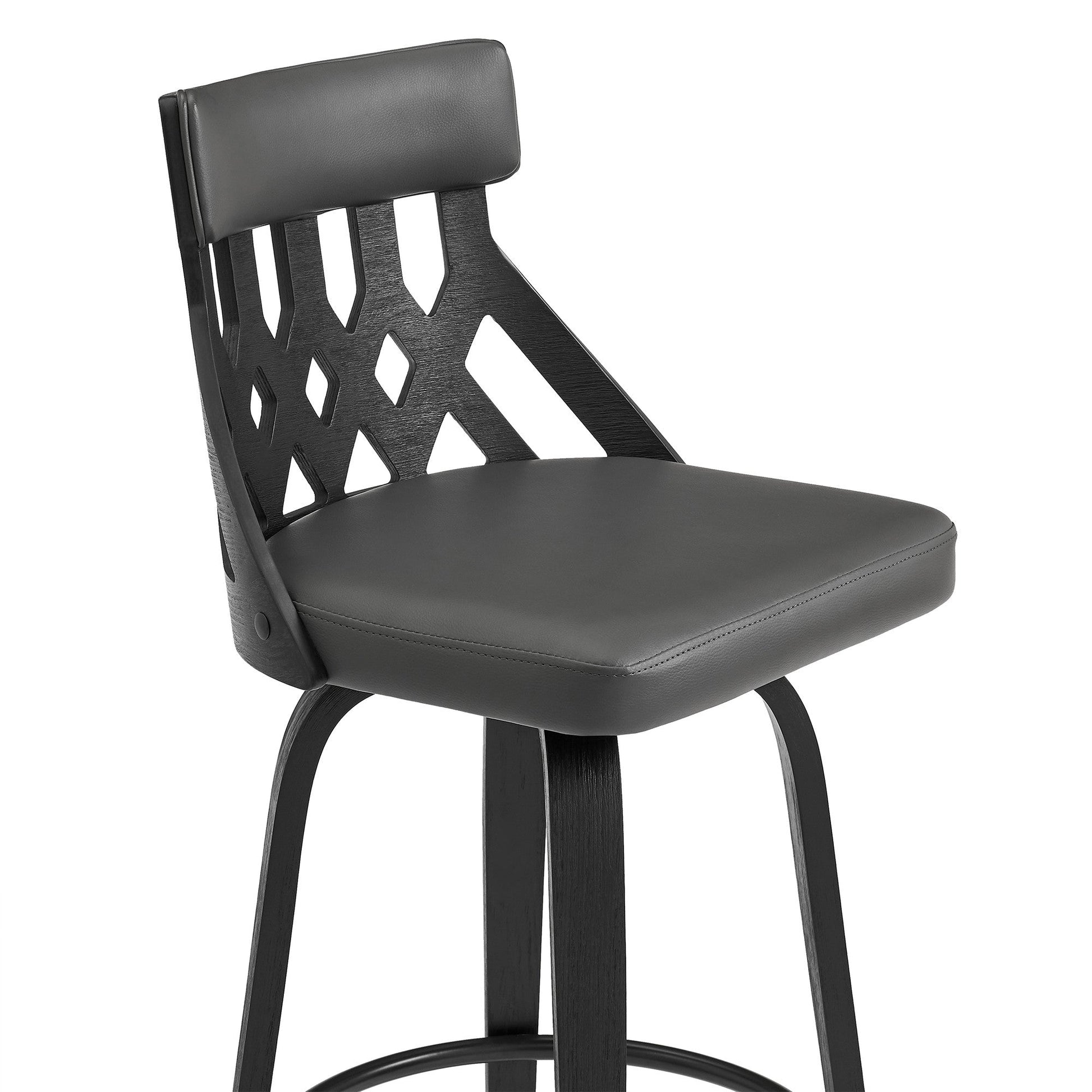 HomeRoots 26" Grey Fauz Leather Curved Back Walnut Wood Swivel Bar Stool
