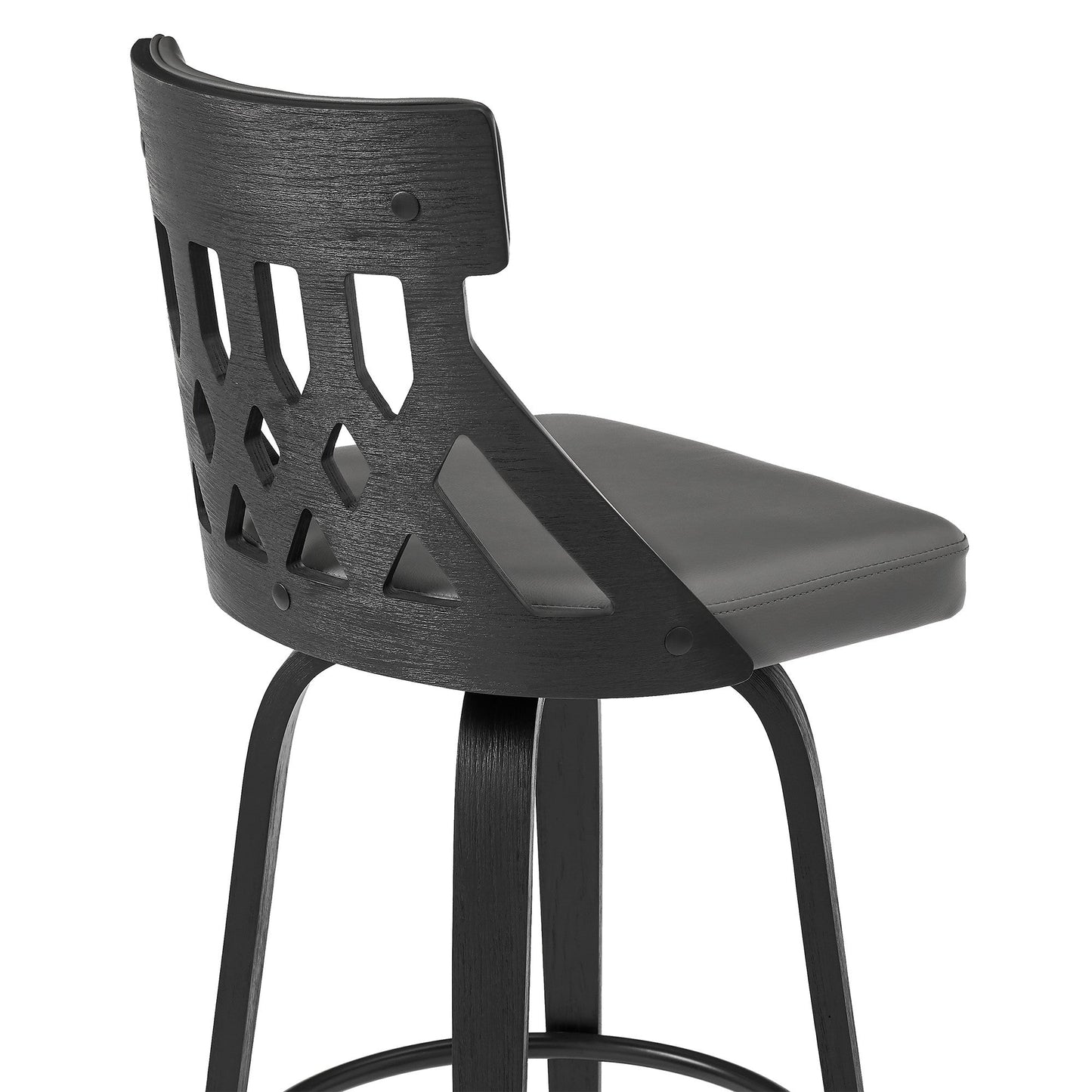 HomeRoots 26" Grey Fauz Leather Curved Back Walnut Wood Swivel Bar Stool
