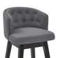 HomeRoots 26" Grey Tufted Fabric and Dark Espresso Wood Swivel Bar Stool