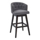 HomeRoots 26" Grey Tufted Fabric and Dark Espresso Wood Swivel Bar Stool