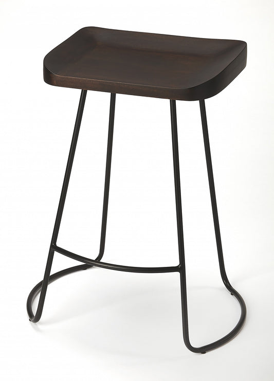 HomeRoots 26" Iron Backless Counter Height Bar Chair With Dark Brown And Black Finish