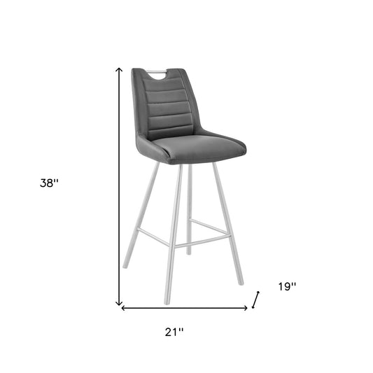 HomeRoots 26" Iron Counter Height Bar Chair in Gray and Silver Finish