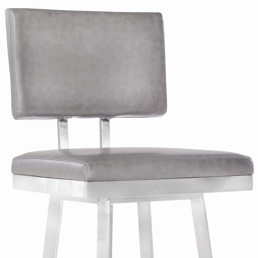 HomeRoots 26" Iron Swivel Counter Height Bar Chair With Light Gray And Silver Finish