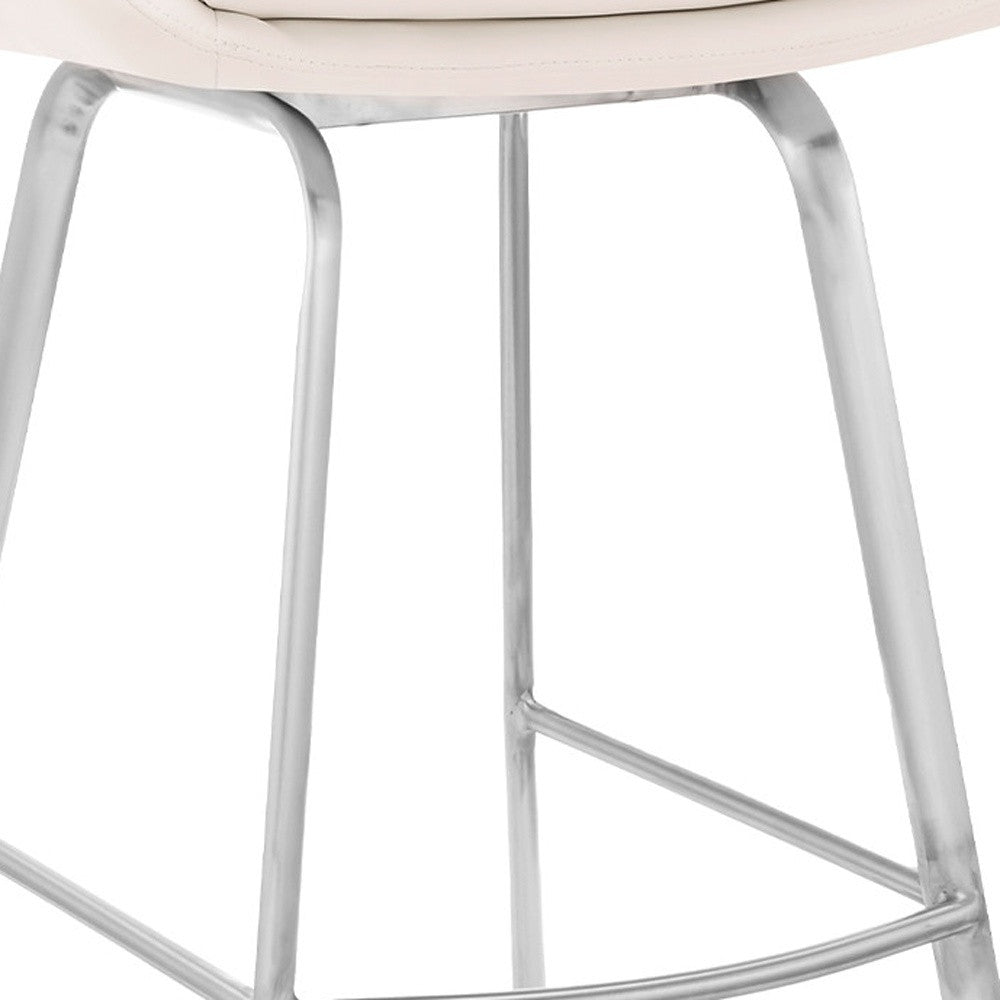HomeRoots 26" Iron Swivel Low Back Counter Height Bar Chair With White and Silver Finish