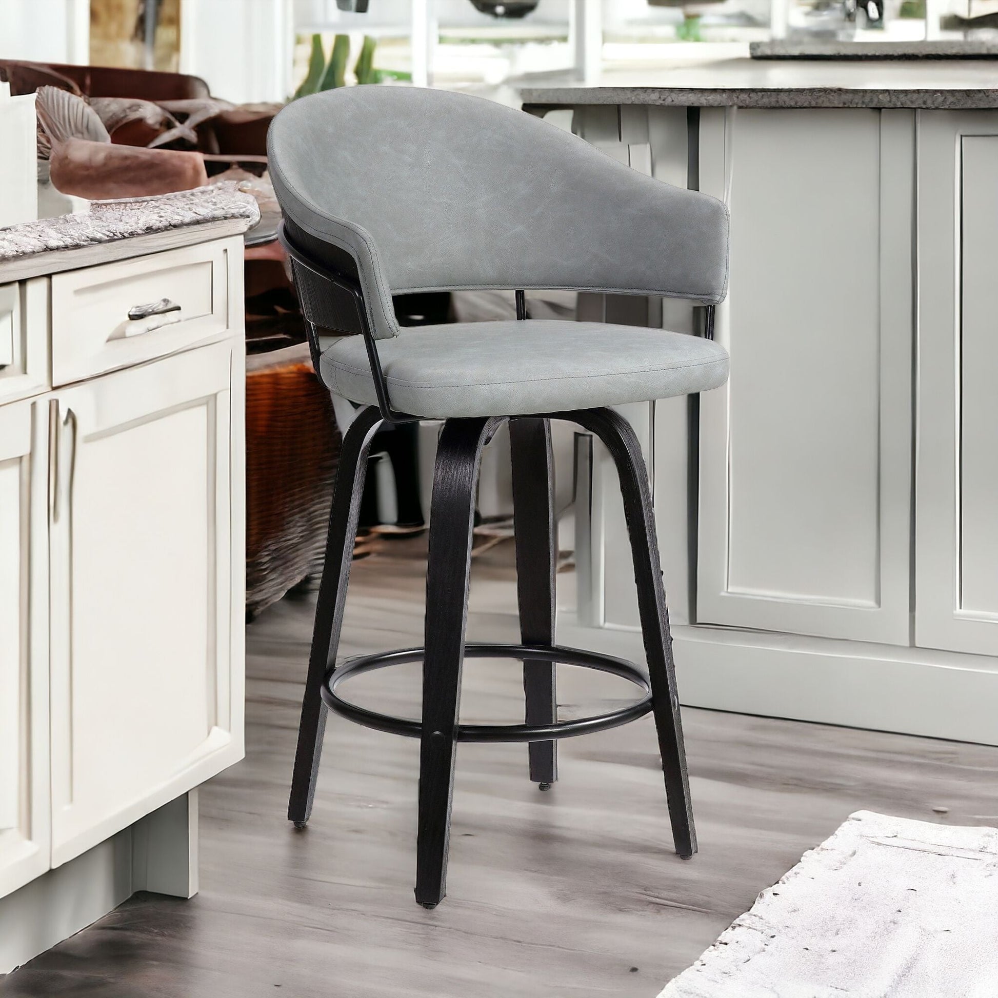 HomeRoots 26" Iron Swivel Low Back Counter Height Bar Chair in Gray and Black Finish