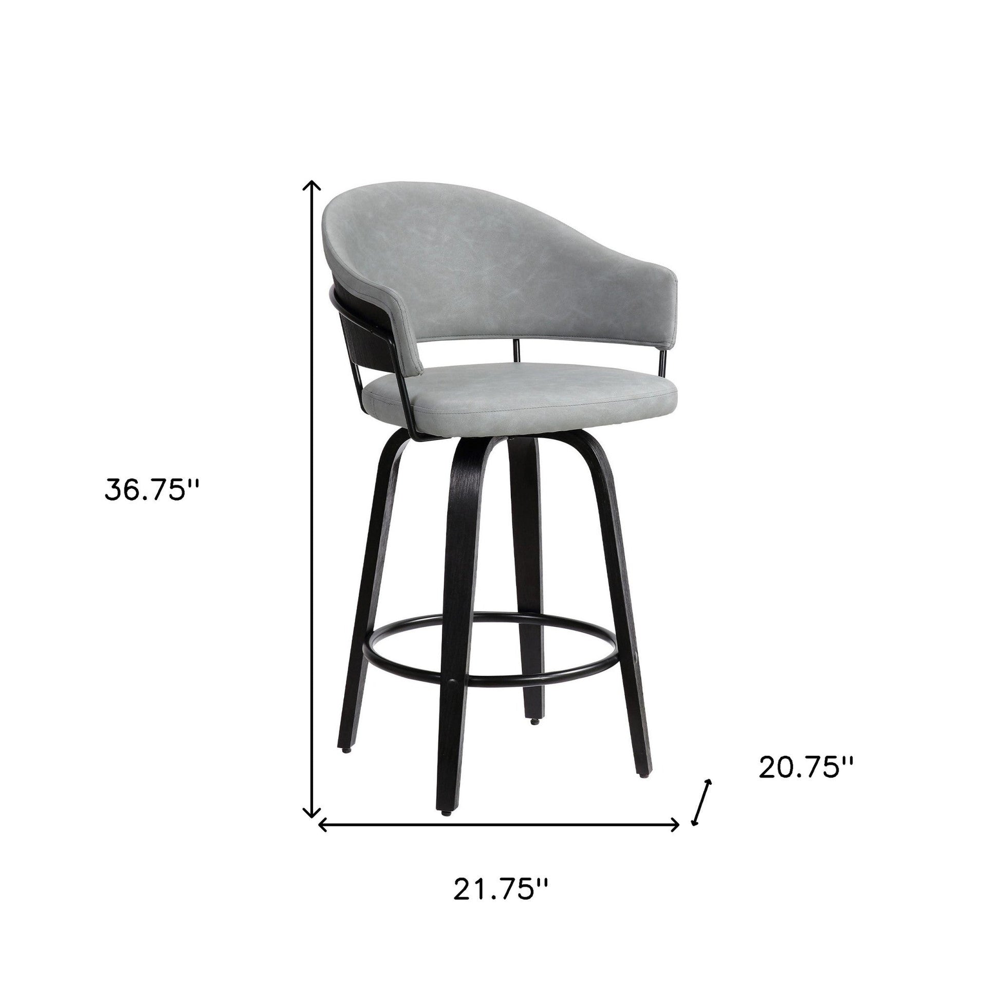 HomeRoots 26" Iron Swivel Low Back Counter Height Bar Chair in Gray and Black Finish