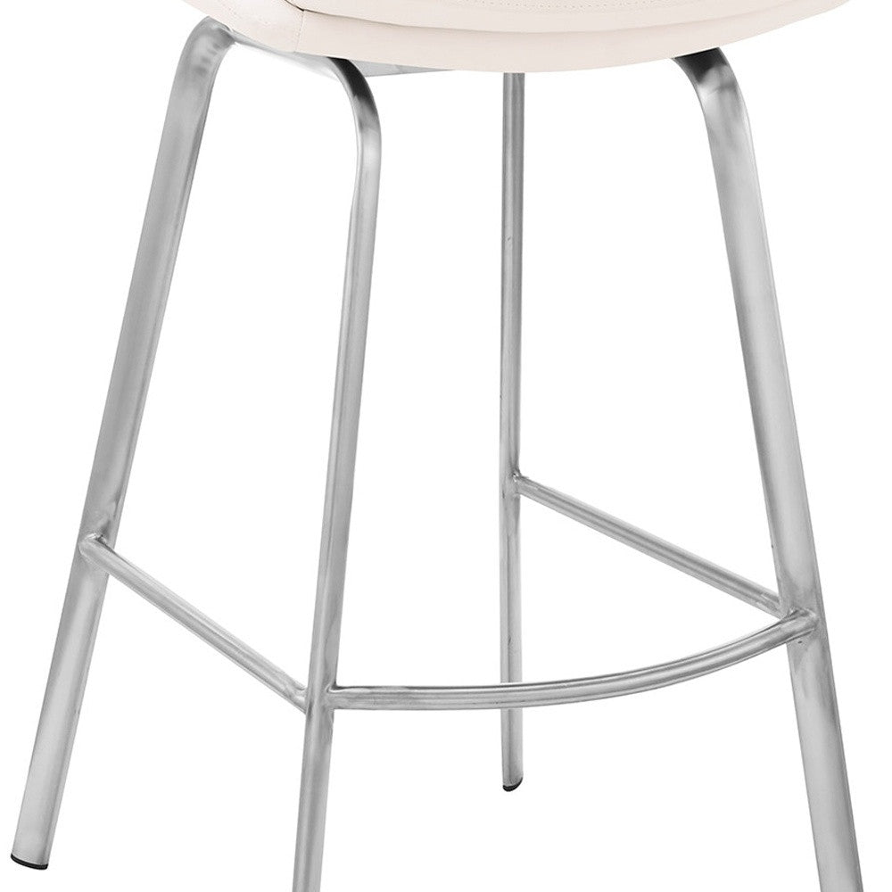 HomeRoots 26" Iron Swivel Low Back Counter Height Bar Chair in White and Silver Finish
