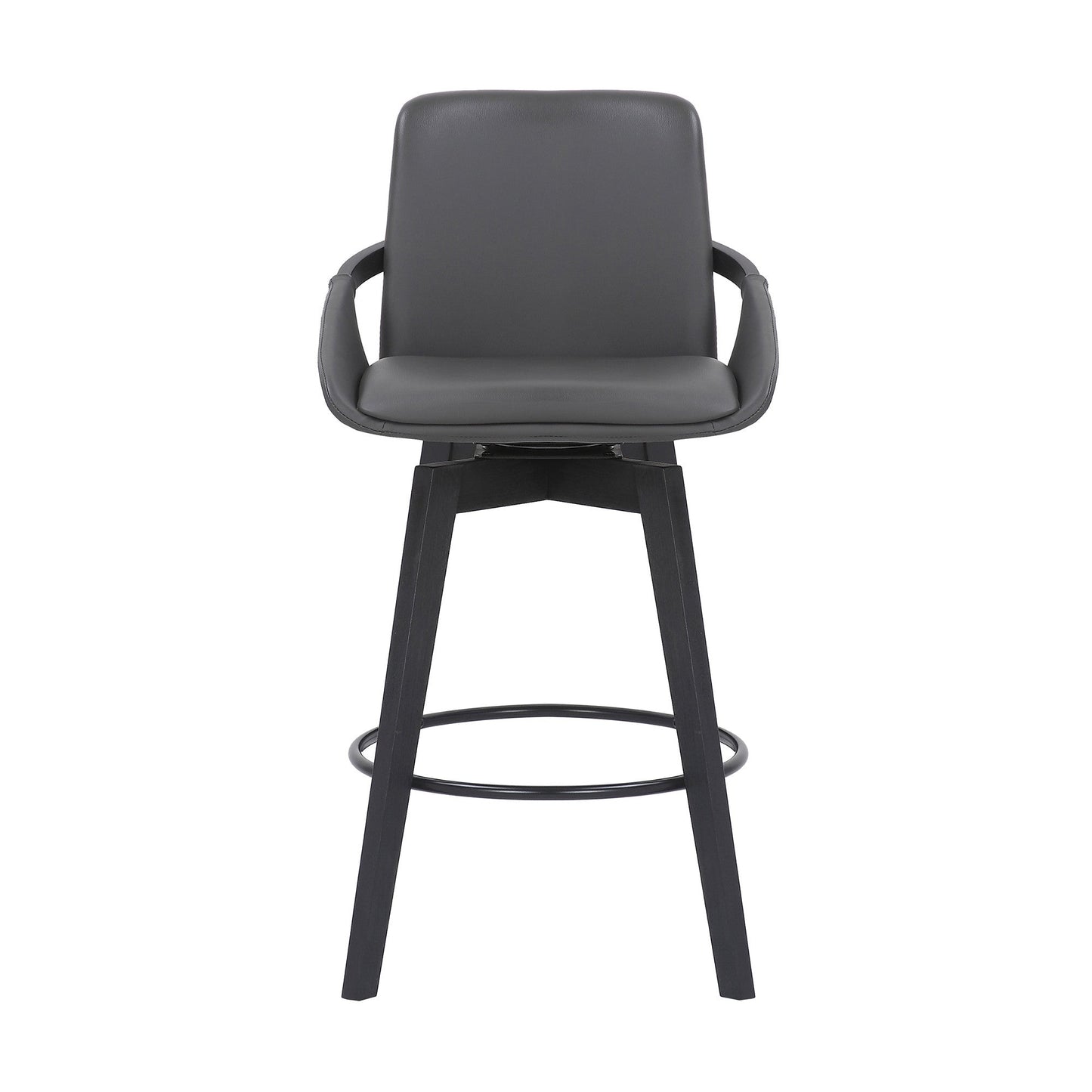 HomeRoots 26" Luxurious Grey Faux Leather and Black Wood Swivel Bar Stool