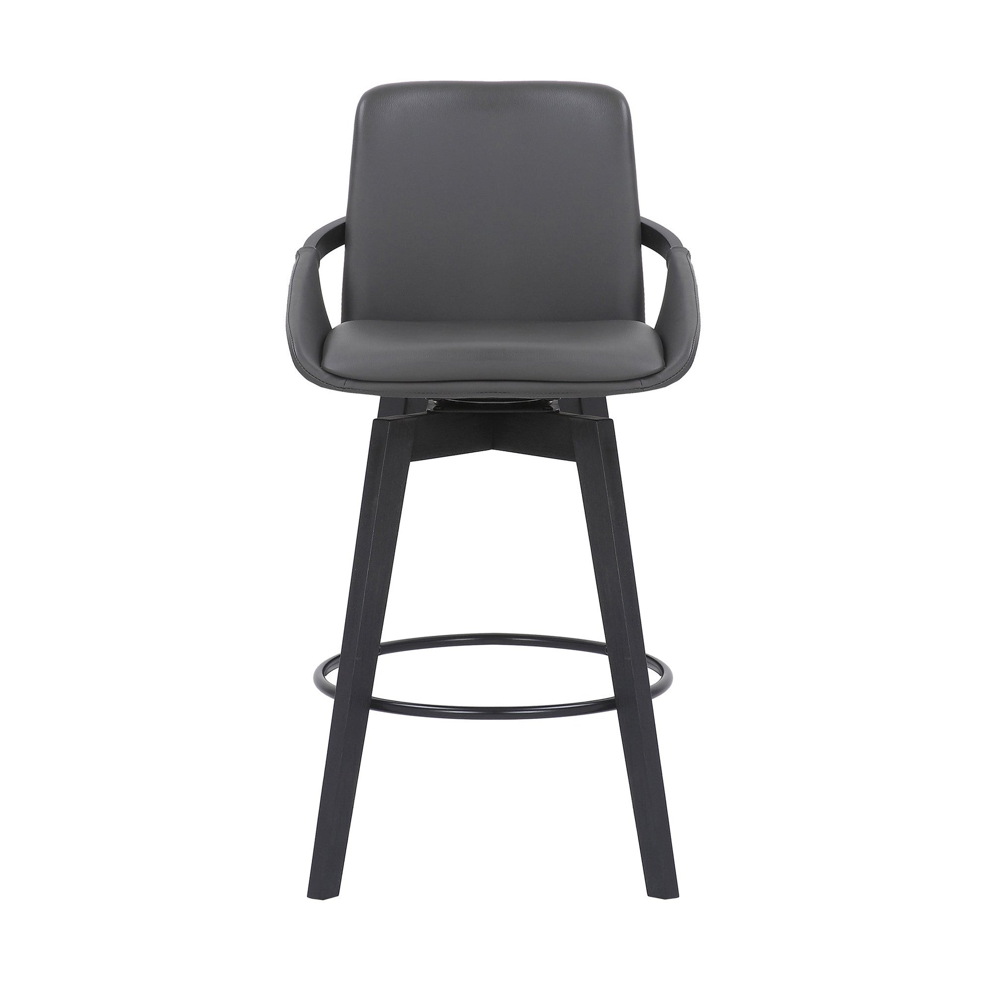 HomeRoots 26" Luxurious Grey Faux Leather and Black Wood Swivel Bar Stool