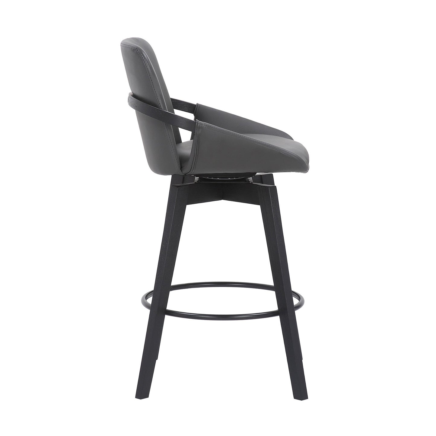 HomeRoots 26" Luxurious Grey Faux Leather and Black Wood Swivel Bar Stool