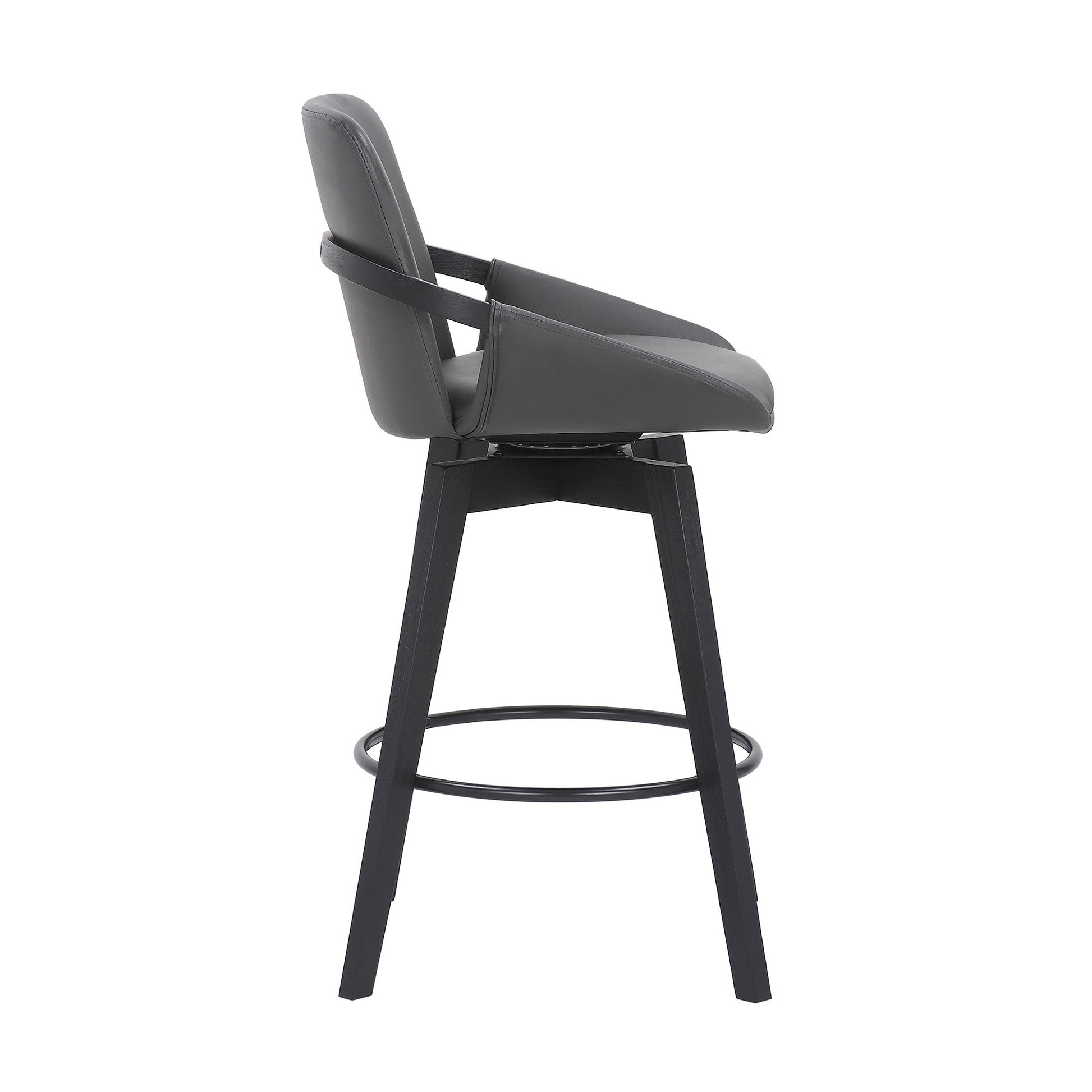 HomeRoots 26" Luxurious Grey Faux Leather and Black Wood Swivel Bar Stool