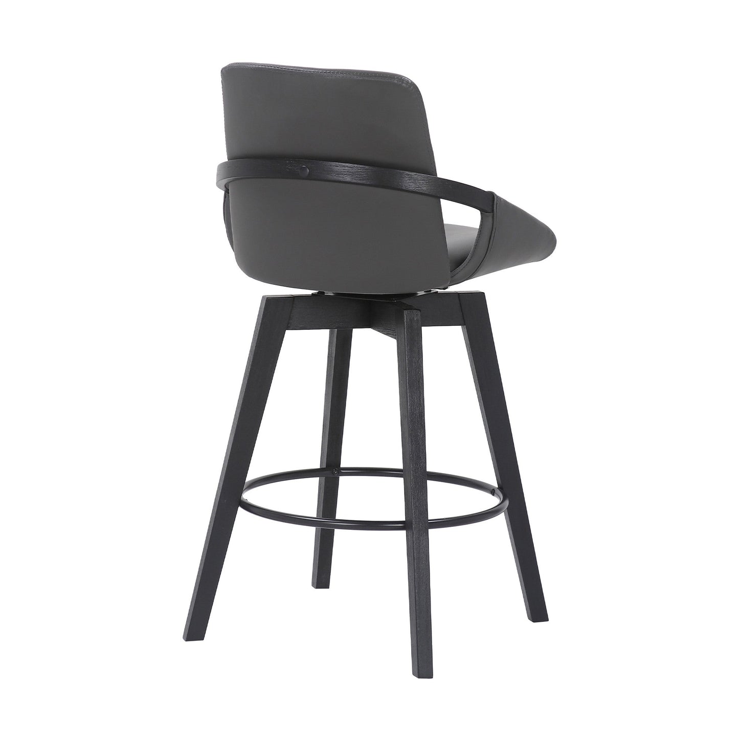 HomeRoots 26" Luxurious Grey Faux Leather and Black Wood Swivel Bar Stool