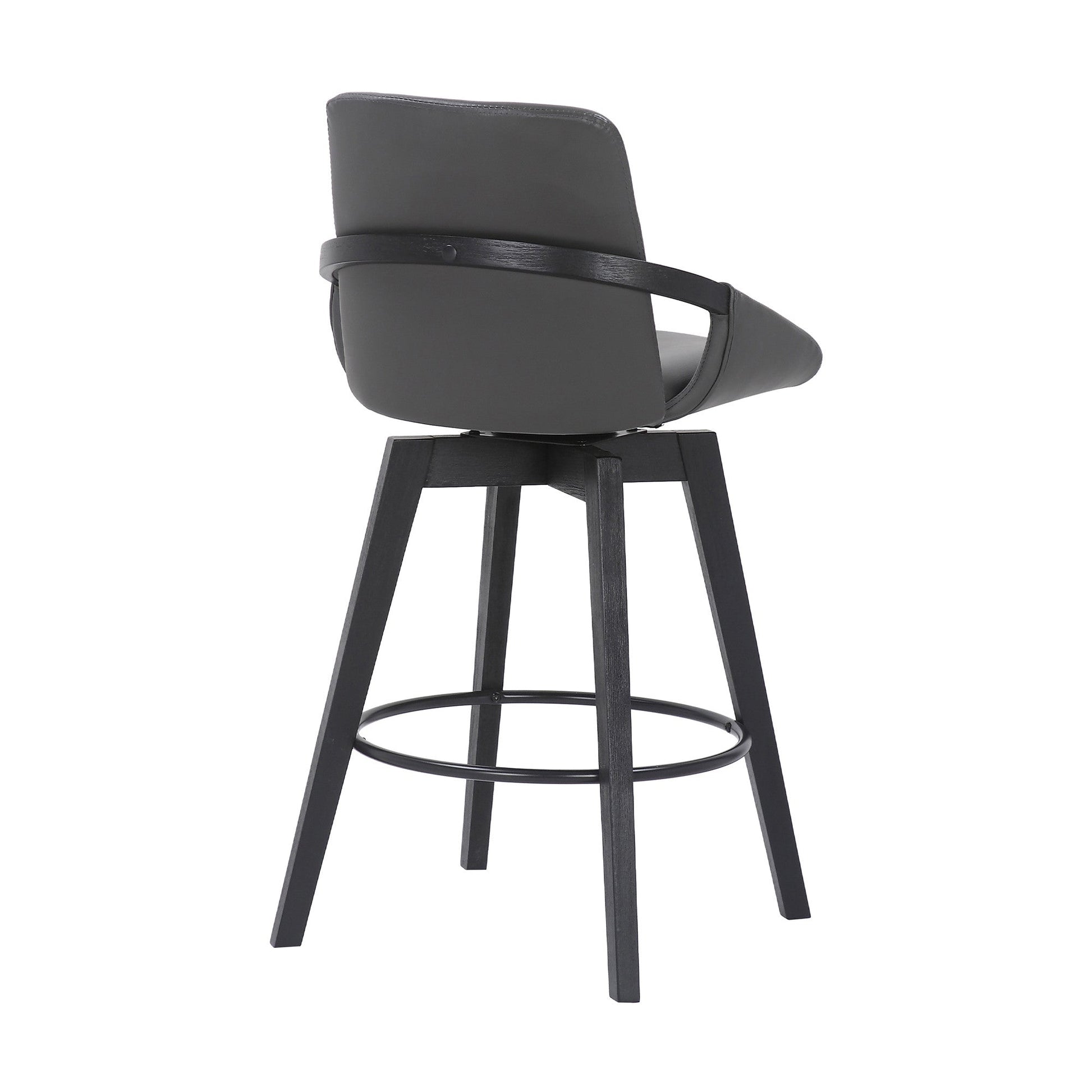 HomeRoots 26" Luxurious Grey Faux Leather and Black Wood Swivel Bar Stool