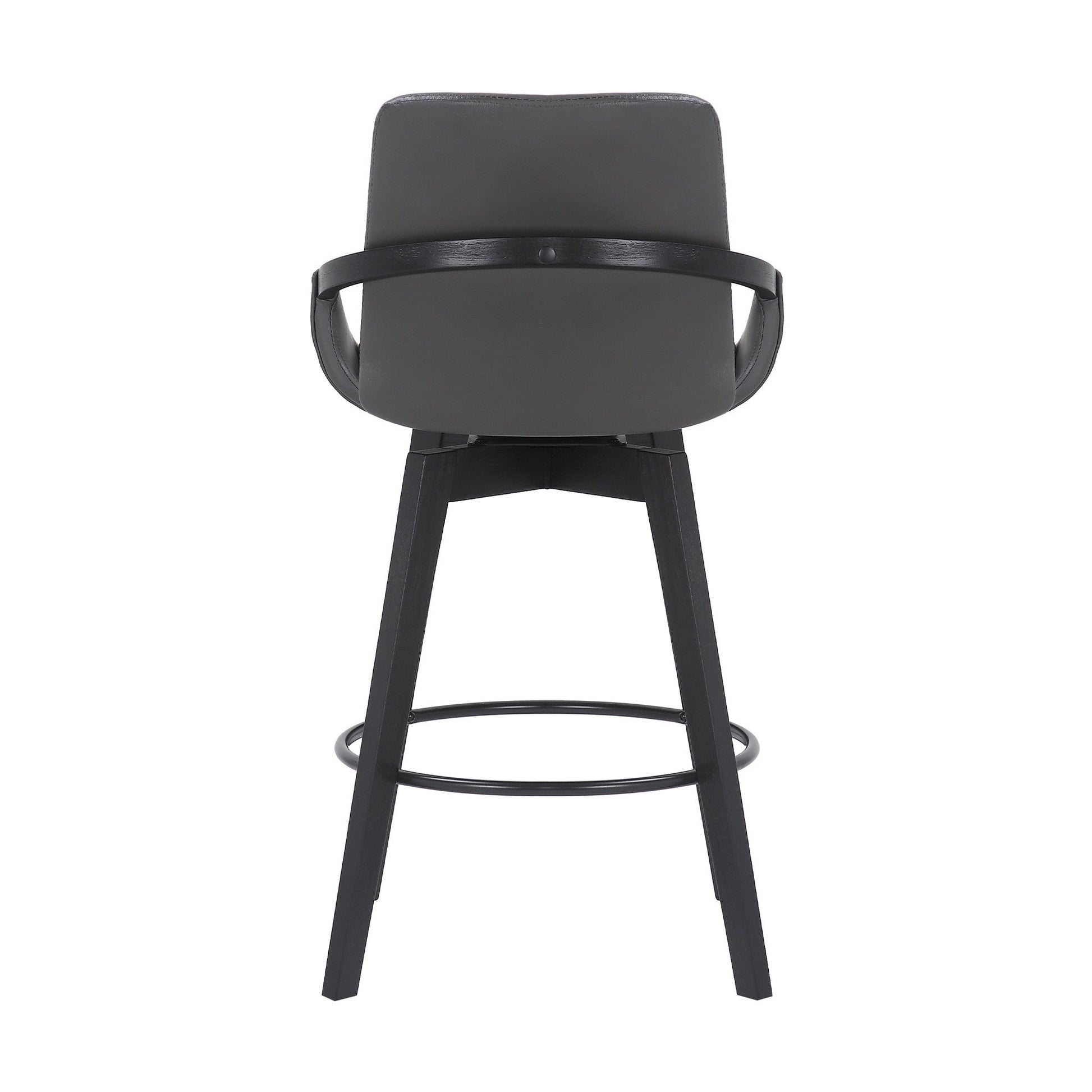 HomeRoots 26" Luxurious Grey Faux Leather and Black Wood Swivel Bar Stool