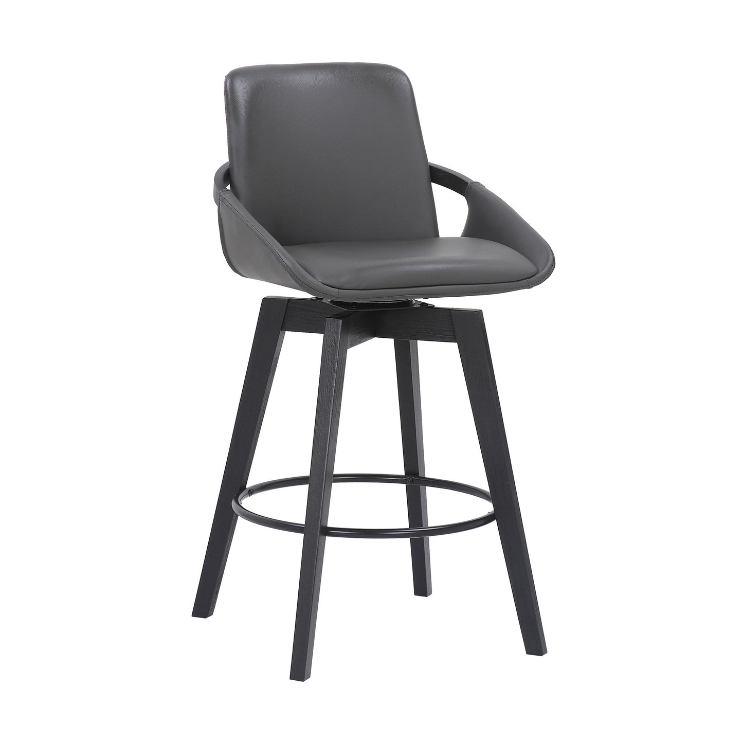 HomeRoots 26" Luxurious Grey Faux Leather and Black Wood Swivel Bar Stool