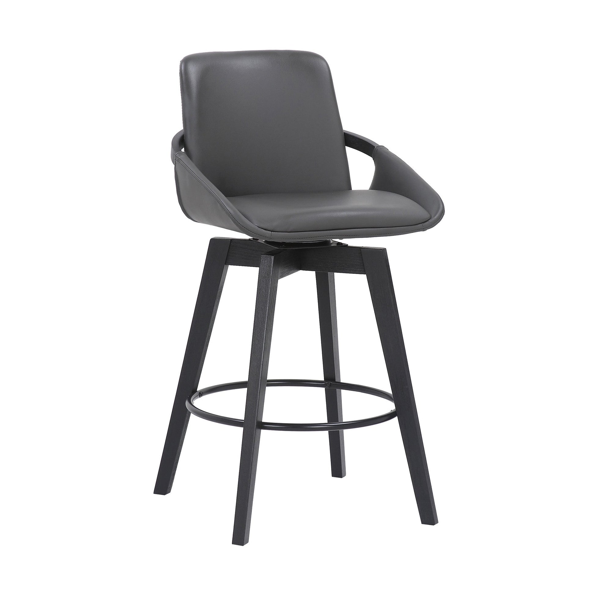 HomeRoots 26" Luxurious Grey Faux Leather and Black Wood Swivel Bar Stool