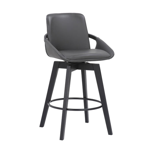 HomeRoots 26" Luxurious Grey Faux Leather and Black Wood Swivel Bar Stool