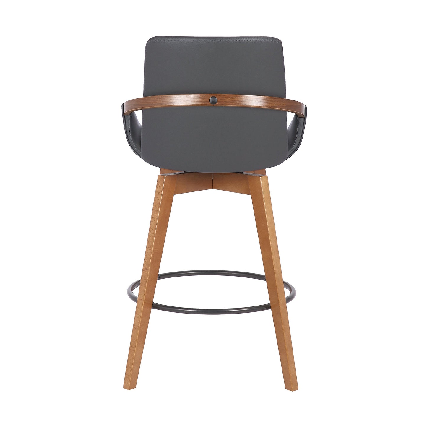 HomeRoots 26" Luxurious Grey Faux and Walnut Wood Swivel Bar Stool