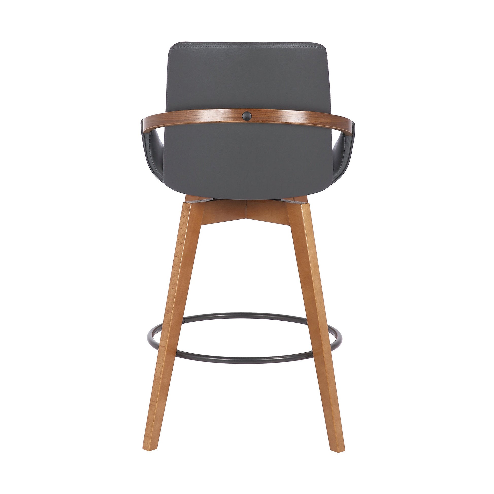 HomeRoots 26" Luxurious Grey Faux and Walnut Wood Swivel Bar Stool