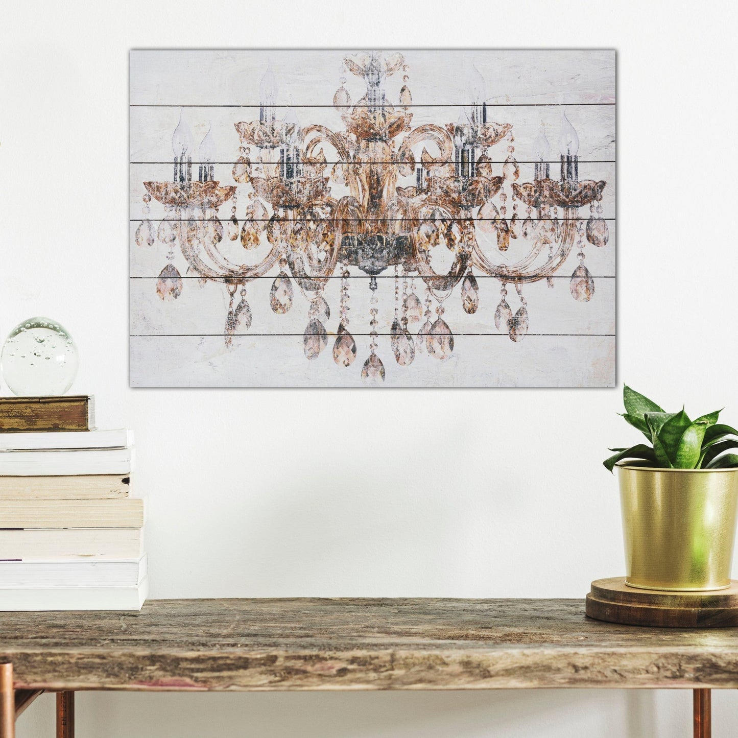 HomeRoots 26" Luxurious Vintage Chandelier Wood Plank Wall Art