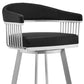 HomeRoots 26" Mod Black Faux Leather Swivel Bar Stool With Brushed Silver Finish