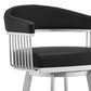 HomeRoots 26" Mod Black Faux Leather Swivel Bar Stool With Brushed Silver Finish