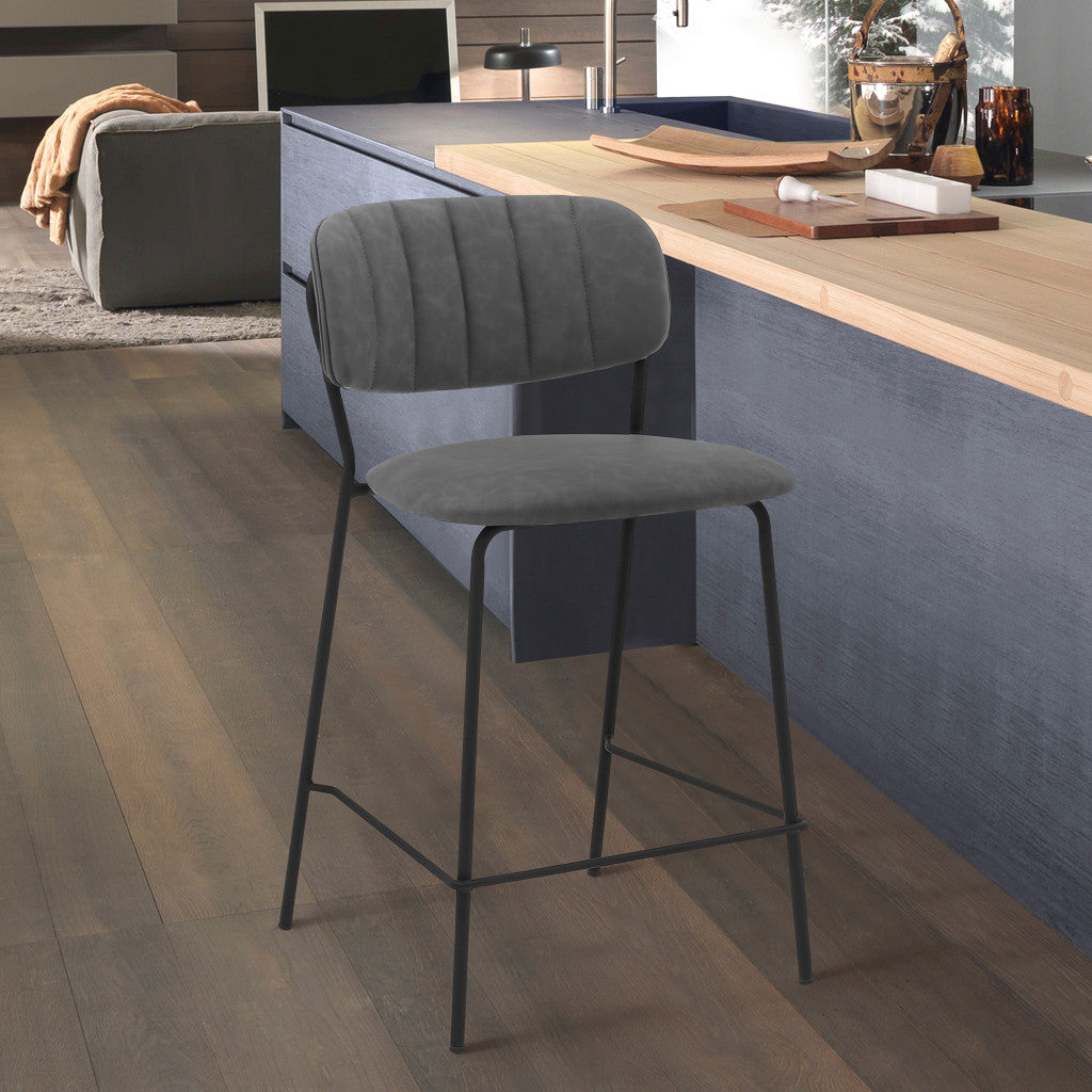 HomeRoots 26" Mod Grey Faux Leather Bar Stool with Black Metal Frame