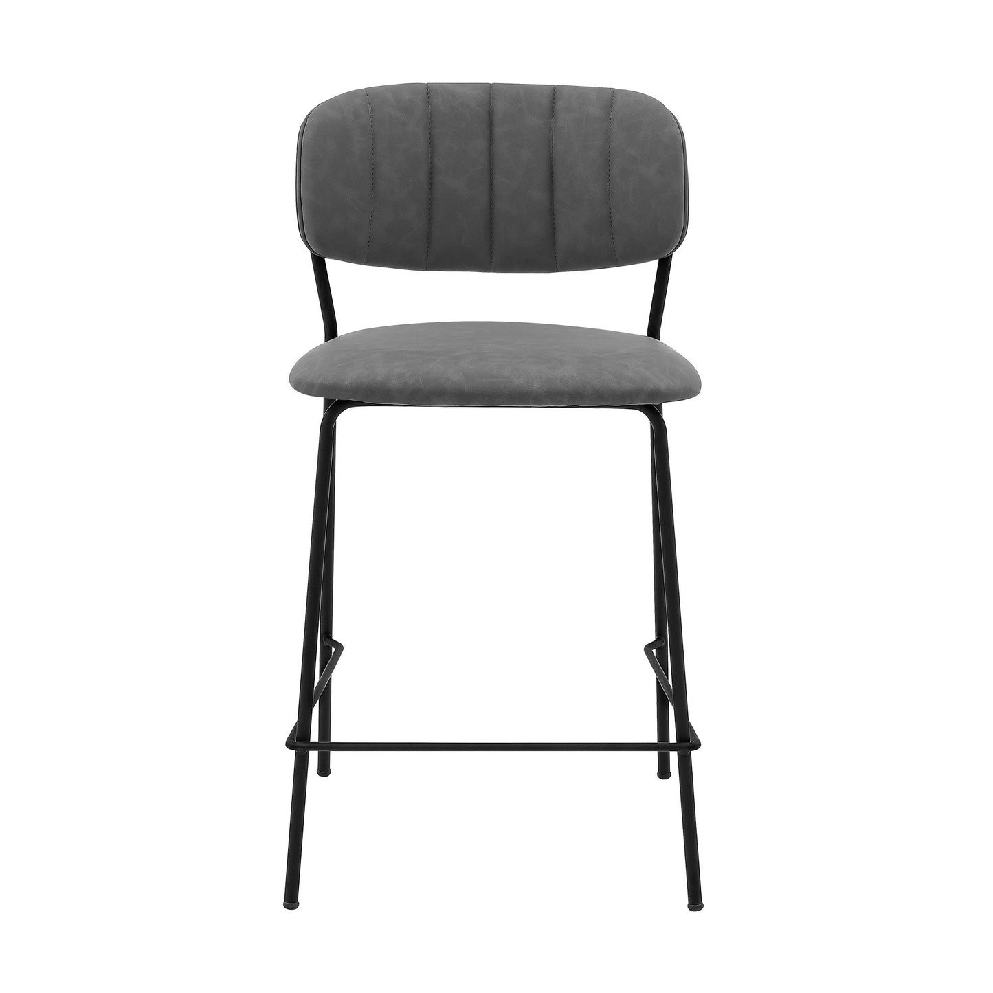 HomeRoots 26" Mod Grey Faux Leather Bar Stool with Black Metal Frame