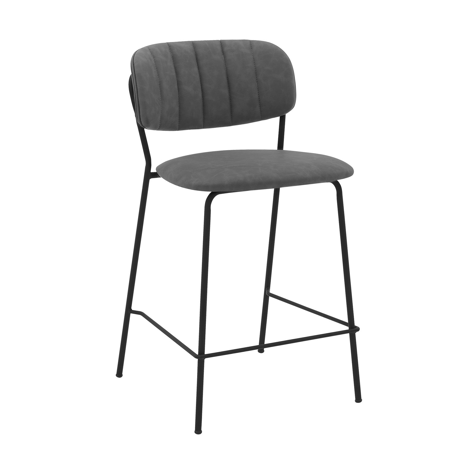 HomeRoots 26" Mod Grey Faux Leather Bar Stool with Black Metal Frame