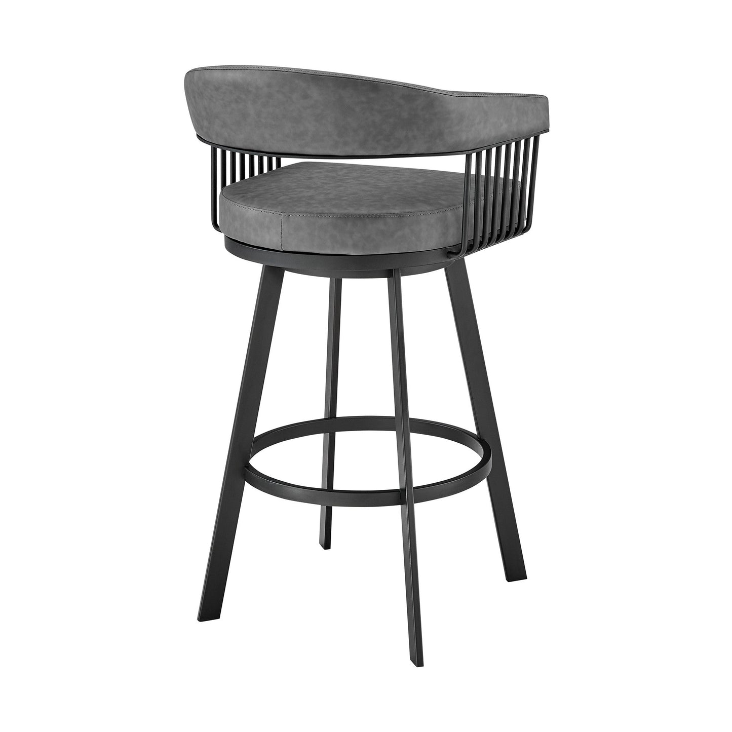 HomeRoots 26" Mod Grey Faux Leather Black Finish Swivel Bar Stool