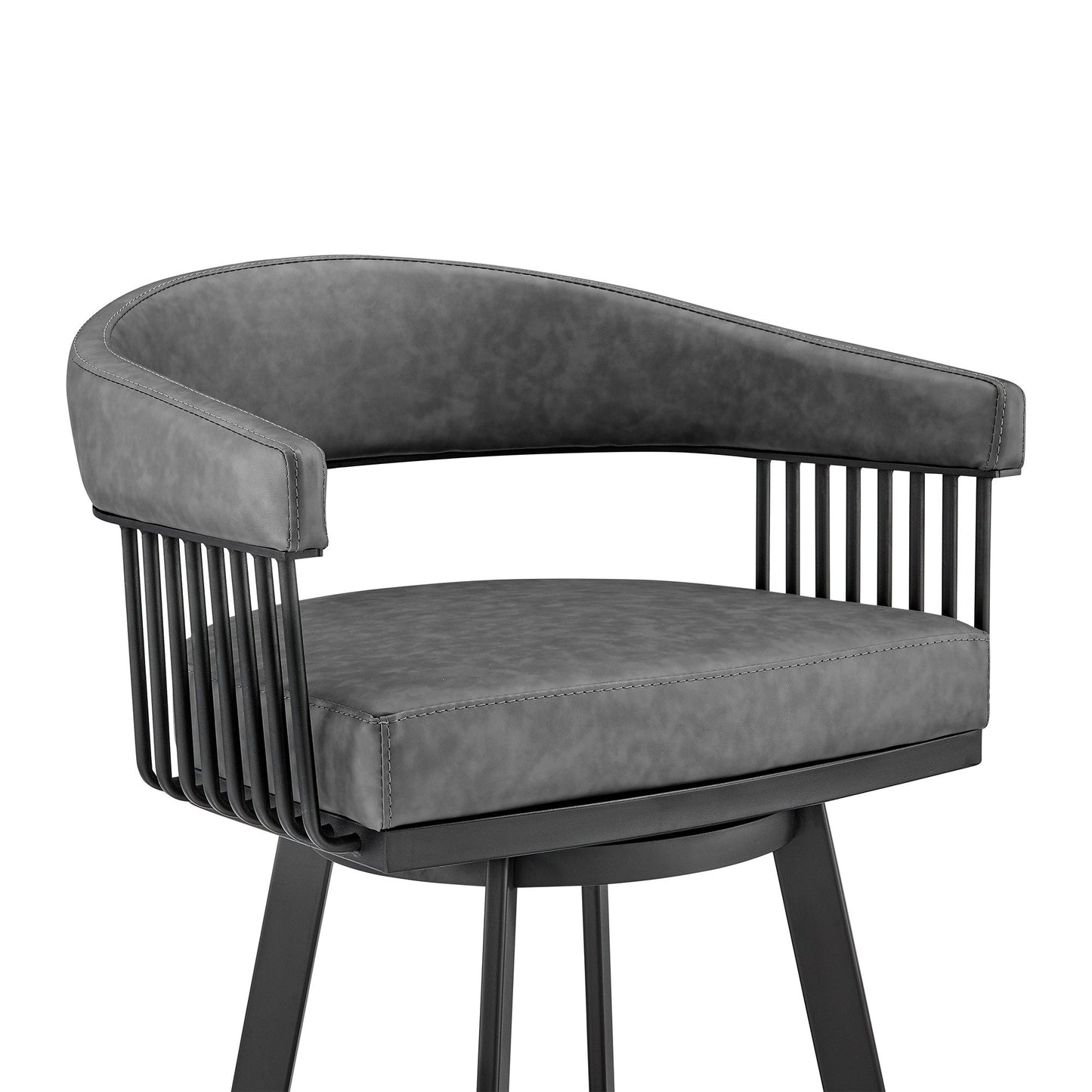 HomeRoots 26" Mod Grey Faux Leather Black Finish Swivel Bar Stool