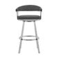 HomeRoots 26" Mod Grey Faux Leather Brushed Silver Finish Swivel Bar Stool