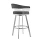 HomeRoots 26" Mod Grey Faux Leather Brushed Silver Finish Swivel Bar Stool