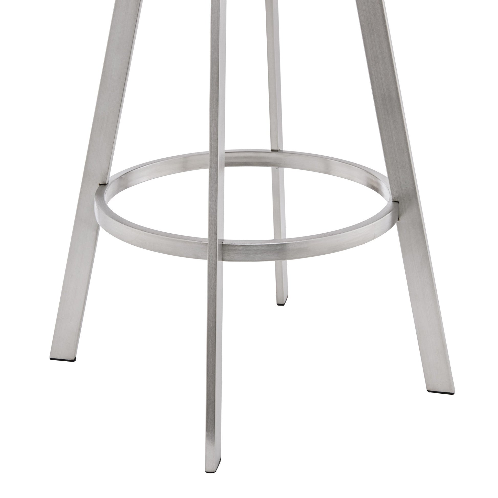 HomeRoots 26" Mod Grey Faux Leather Brushed Silver Finish Swivel Bar Stool