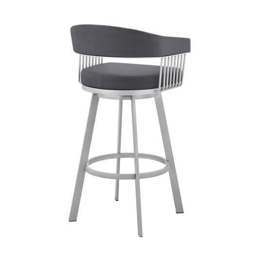 HomeRoots 26" Mod Slate Grey Faux Leather Swivel Bar Stool in Silver Finish