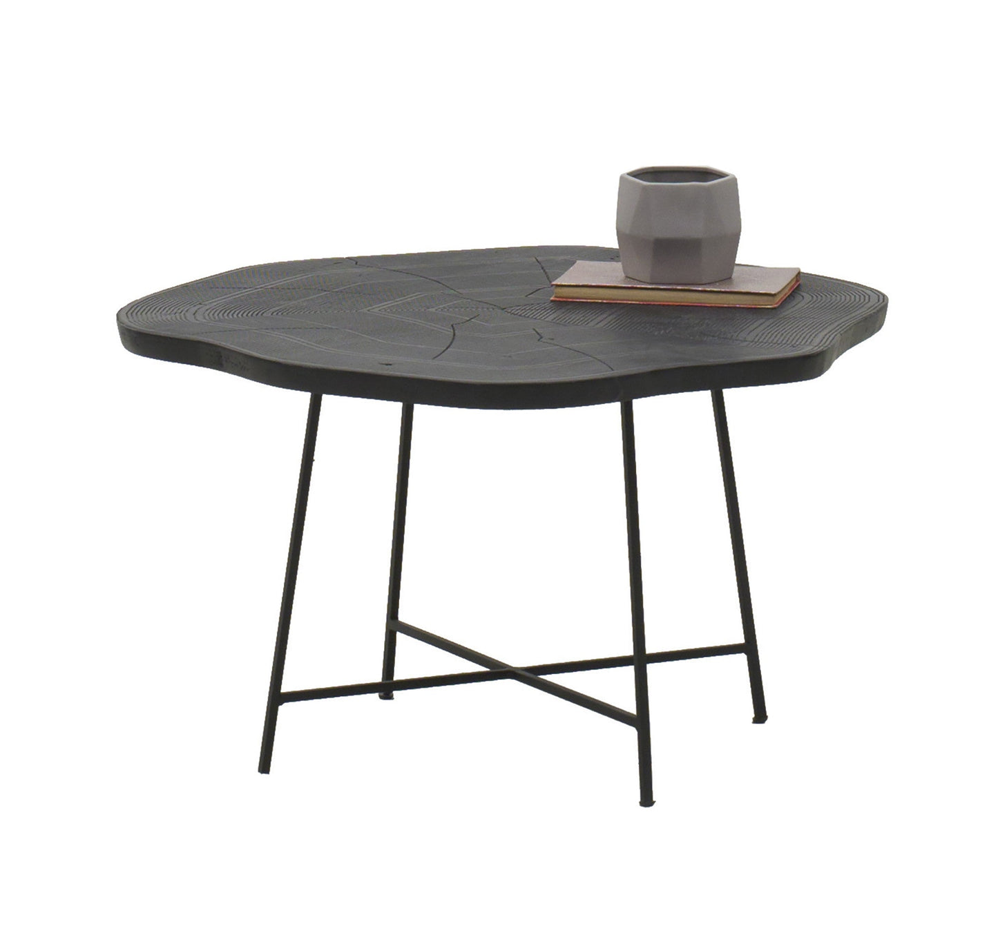 HomeRoots 26" Modern Black Organic Shaped Wood And Metal End Table