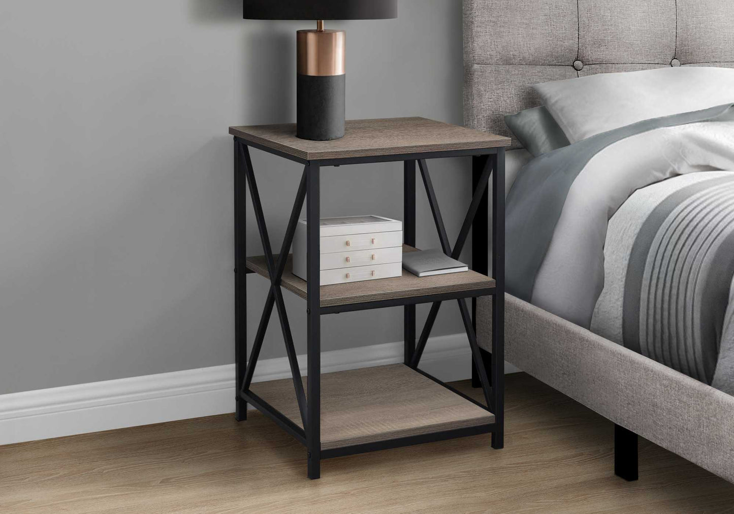 HomeRoots 26" Rectangular Metal Accent Table With Dark Taupe and Black Finish