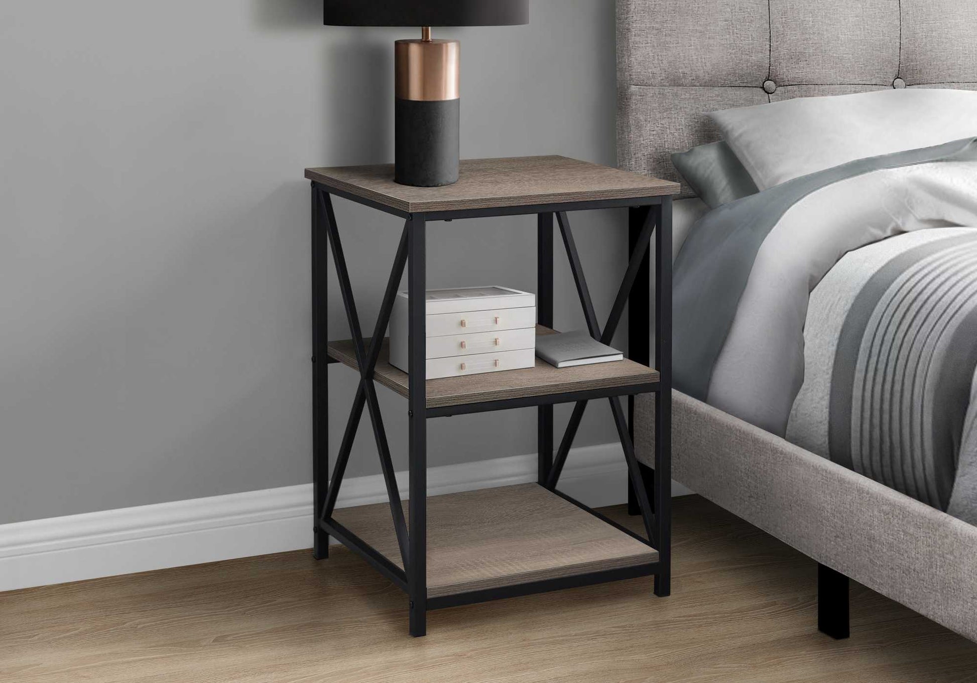HomeRoots 26" Rectangular Metal Accent Table With Dark Taupe and Black Finish