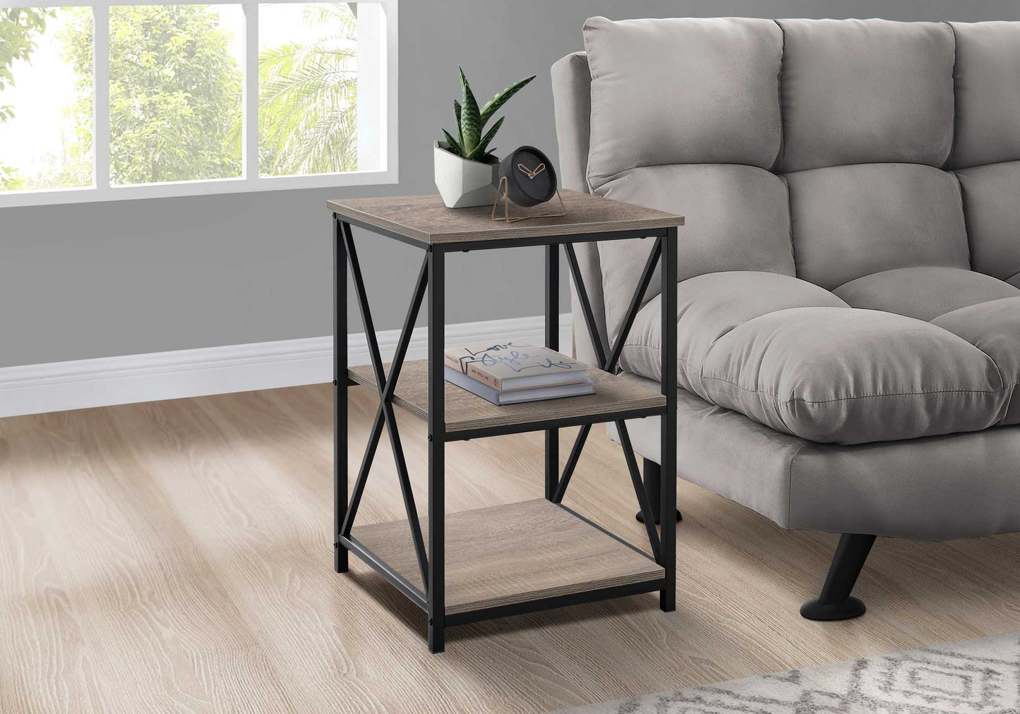 HomeRoots 26" Rectangular Metal Accent Table With Dark Taupe and Black Finish