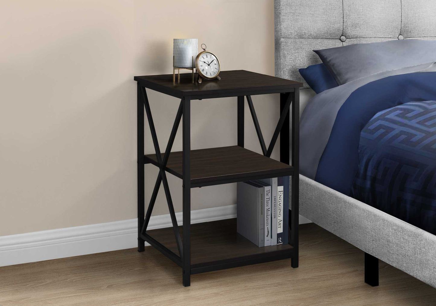 HomeRoots 26" Rectangular Metal Accent Table With Espresso and Black Finish