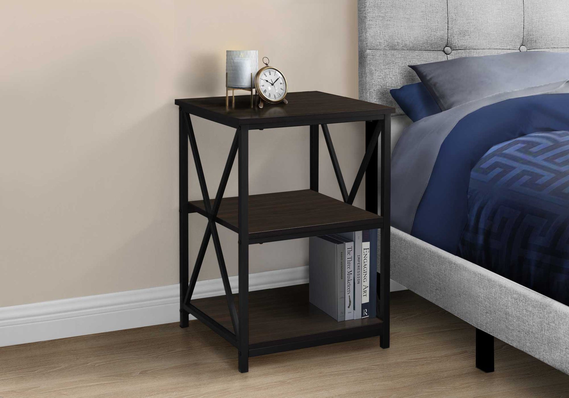 HomeRoots 26" Rectangular Metal Accent Table With Espresso and Black Finish