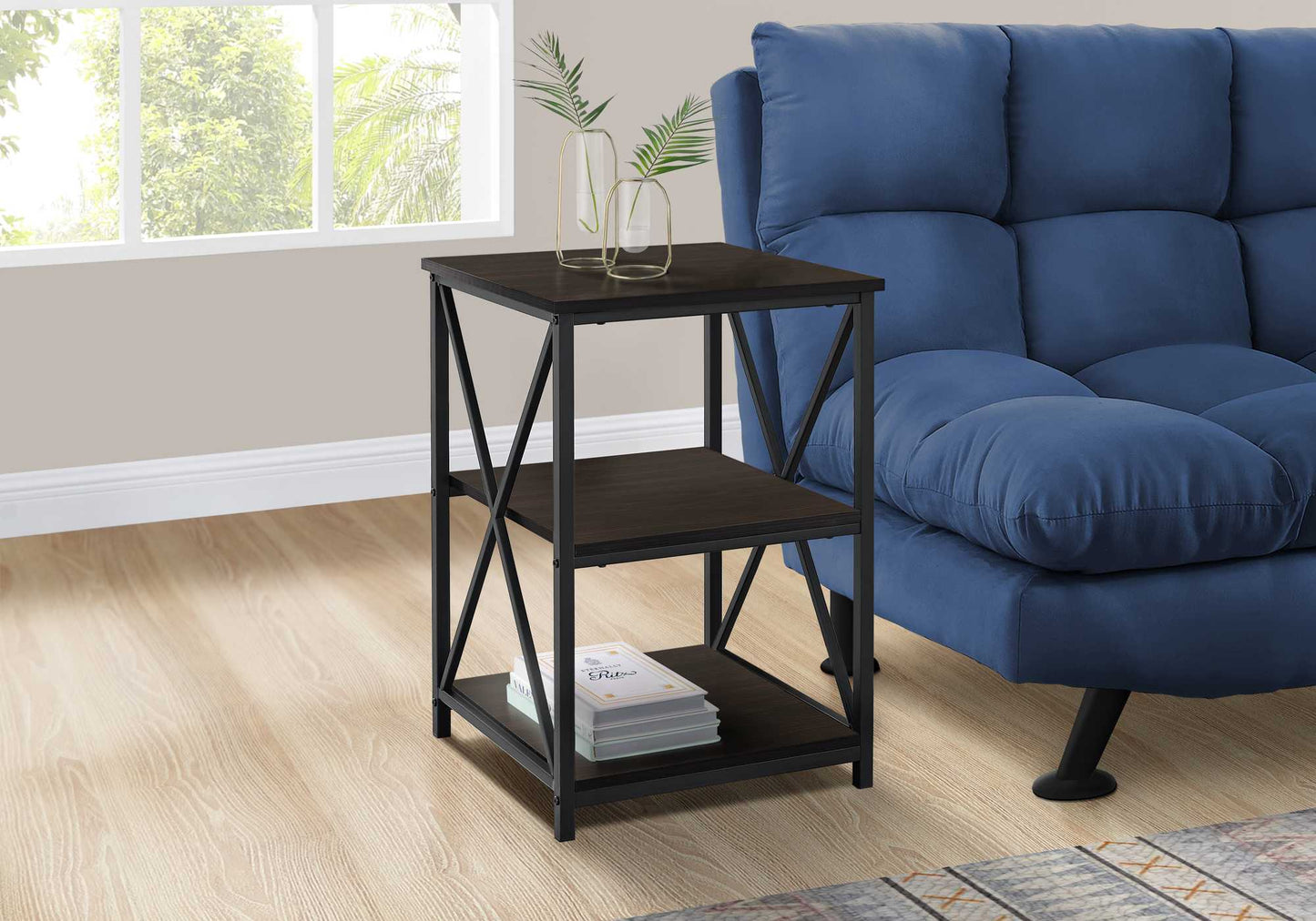 HomeRoots 26" Rectangular Metal Accent Table With Espresso and Black Finish